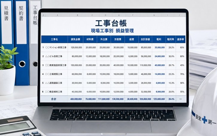 現場工事別に損益管理する工事台帳の作り方と原価管理方法のイメージ画像