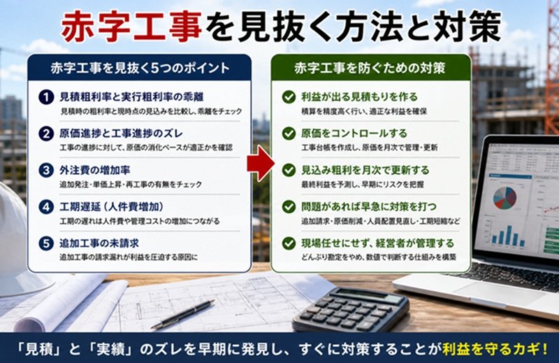 建設業や建築業で赤字工事の原価率悪化など原因分析と対策