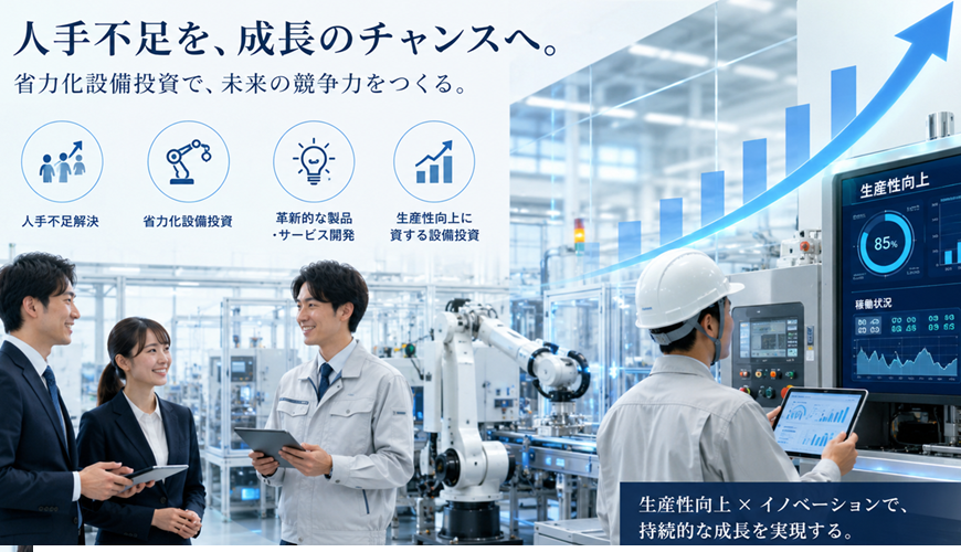 人手不足解決のための省力化設備投資や革新的製品･サービス開発や 生産性向上に資する設備投資のイメージ画像