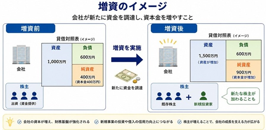 利益剰余金の資本組み入れなど無償増資や有償増資のイメージ画像