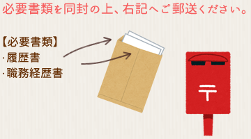 必要書類を同封の上、右記へご郵送ください。