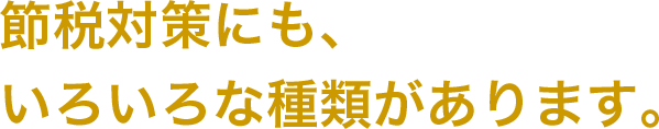 節税対策にも、いろいろな種類があります。